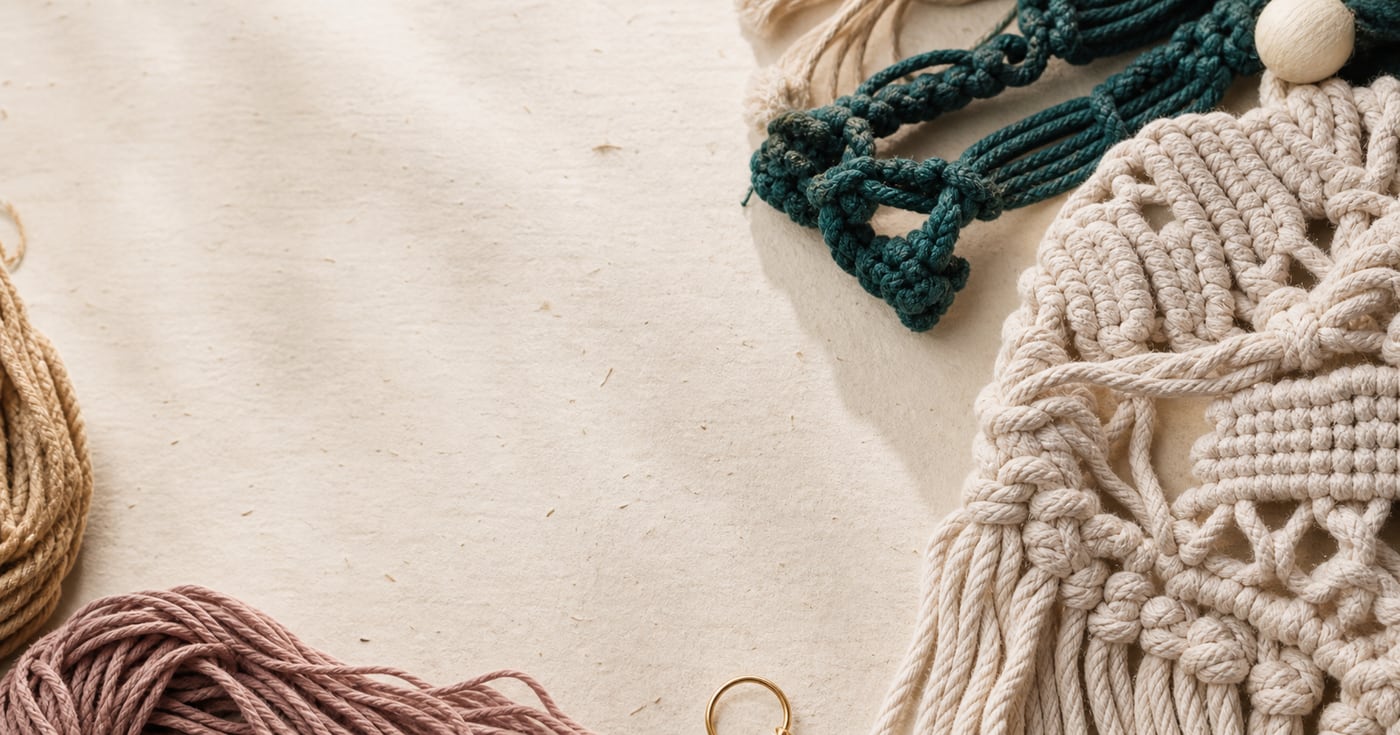 Cordini di cotone e dettagli in macramè annodati a mano nei colori naturali