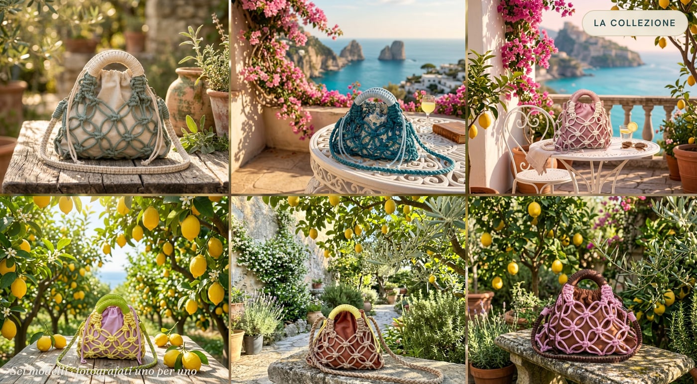 Collezione di borse Iré in sei scene mediterranee